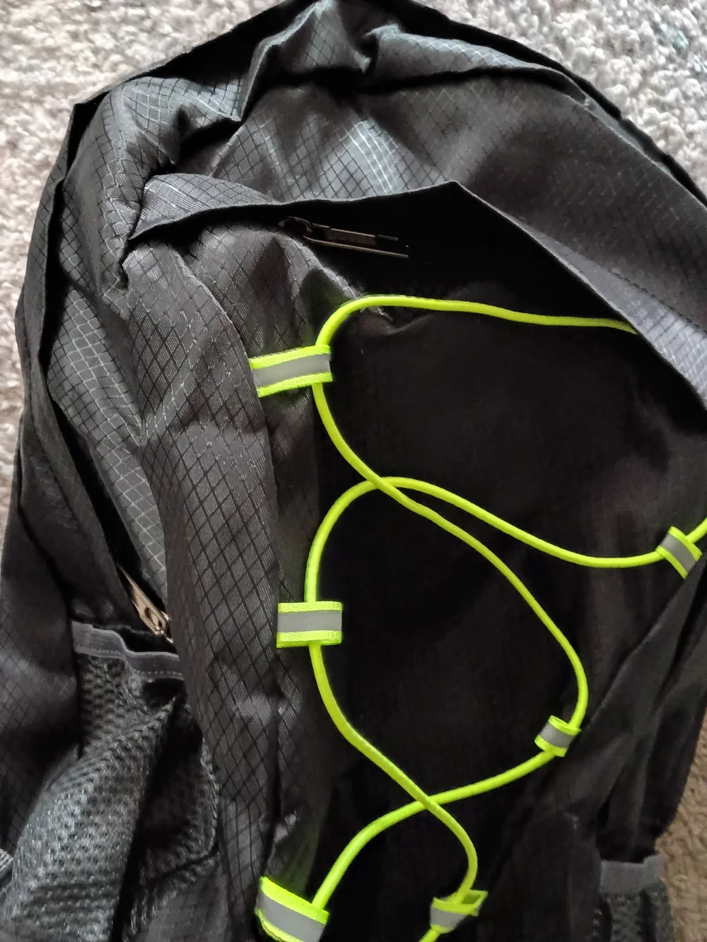 Black Backpack with Neon Lime Bungee Cord - Men Bags